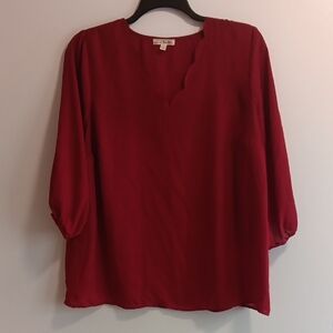 Red Nine Britton Boxy Blouse w/ Three-Quarter Sleeves & Scalloped Neckline